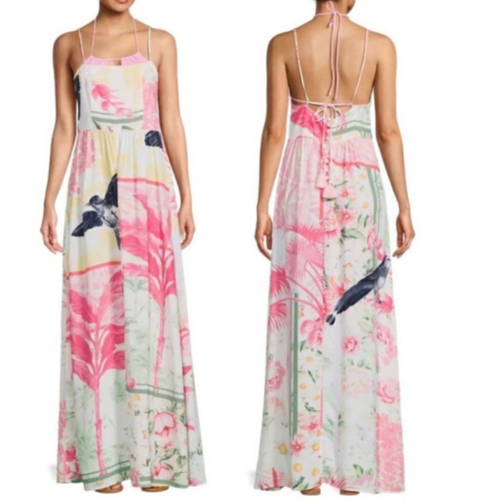 NWT MAAJI Landscape Samara Tropical Bird Print Cover Up Maxi Dress Size S